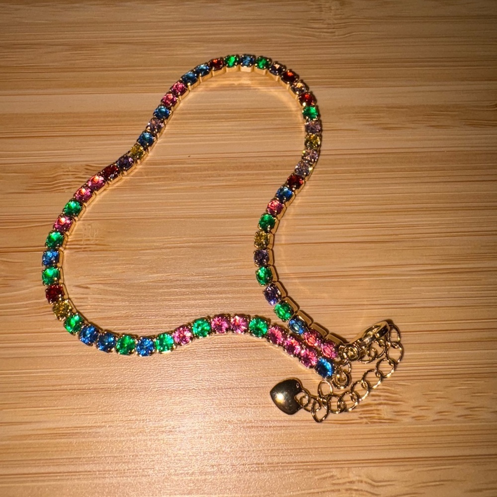 18k gold plated  Multicolor Gemstone  Ankle‎ Bracelet, adjustable 8.5"-10.5"